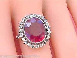 Estate Art Deco Big 7.89 Ct Ruby .72ctw Diamond Halo Platinum Oval Cocktail Ring - $4,117.41