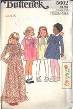 BUTTERICK PATTERN 5602 SIZE 6X FOR GIRLS&#39; DRESS IN 4 VARIATIONS UNCUT - $3.00