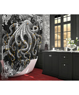 Silver Octopus Shower Curtain, Elegant Gothic Bathroom Decor - Black - £56.10 GBP