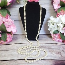 Extra Long 61&quot; White Glass Faux Pearl Beaded Fashion Necklace - $10.00