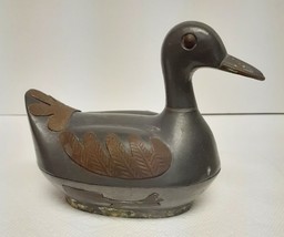 Vintage Pewter Duck Figure 2 Piece Trinket Box Brass Container 6.5&quot; X 5.... - $43.82
