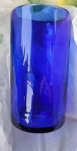 Handblown Glass Tumbler / Vase Bubble Swirl Cobalt Blue Rocks Metallic Rim 5&quot; - $19.75