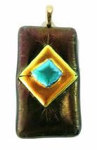 Huge Vibrant Dichroic Fused Glass Rectangle Pendant 2&quot; Molten Lava Glow Style - £36.71 GBP