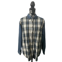 Vintage Greatland Apparel Denim Plaid Button Down Shirt Blue Yellow Size Medium - £18.91 GBP