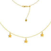 14K Solid Gold Dangle Triple Star Choker Necklace 16&quot; Adjustable - Yellow - £261.71 GBP