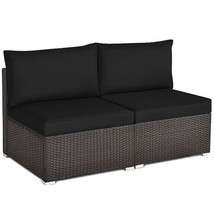 2 Pieces Patio Rattan Armless Sofa Set with 2 Cushions and 2 Pillows-Bla... - $4,460.41 MXN
