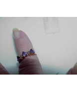 Vintg 10K 3 Amethyst Heart 2 Diamond Band Ring Yellow gold Sz 7 Hearts A... - $256.41