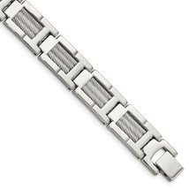 Chisel Stainless Steel Brushed and Polished with Cable Inlacy 8.5 inch Link Brac - $76.37