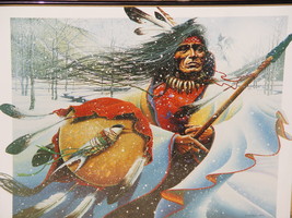 Native American Art Print: &quot;Indian with Shield in Winter&quot; by Artist: Thierry Cha - £8.68 GBP