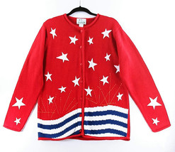 Quacker Factory Red Patriotic Flag Stars &amp; Stripes Sweater Long Sleeve Small - £23.94 GBP