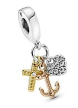 Jewelry Triple-tone Cross, Heart, and Anchor Dangle - £189.09 GBP