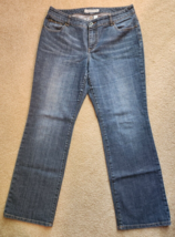Classic 5 Pocket Chico&#39;s Sz 2 (Reg 12/14) Platinum Jeans Med Blue w/Studs EUC - £10.88 GBP