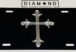 Silver ENGRAVED 3D Christian Cross Car Tag Diamond Etched Vanity License... - £15.57 GBP