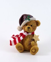 Christmas Teddy Bear Figurine Holding a Star Wearing A Hat &amp; Scarf 4&quot; - £7.16 GBP