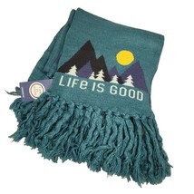 Life Is Good Unisex Blue Reversible Scarf Fringe 77&quot; long Spell Out / Trees Moon - £13.75 GBP