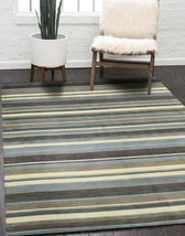 EORC LLC, DN20BL56X8 Handmade Wool Striped Rug, 5&#39;6 x 8&#39;, Blue/Brown Area Rug - £364.33 GBP