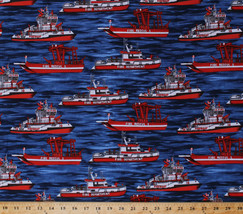 Emergency! Fire Rescue Boats Ships Water Cotton Fabric Print By Yard D757.11 - £14.06 GBP