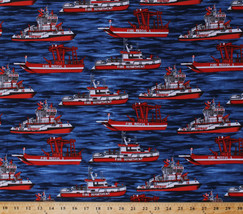 Emergency! Fire Rescue Boats Ships Water Cotton Fabric Print By Yard D757.11 - £13.51 GBP