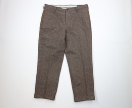 Vintage 90s Orvis Mens 38x29 Suede Trim Cuffed Wool Tweed Chino Pants Brown - $117.77