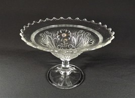 EAPG Compote Candy Dish w/ Flowers &amp; Leaves Sawtooth Edge Unknown Pattern - £4.46 GBP