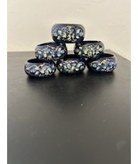 Napkin Holders Hand Painted Rings  Blue White Floral Design Wood Set of ... - $16.23 CAD
