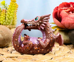 Small Dotted Skin Red Cute Tail Biting Silly Baby Dinosaur Dragon Figurine Decor - £14.38 GBP