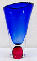 Signed Göran Wärff Zoom Vase Blue/Red , 10.25&quot; by Kosta Boda - $266.31