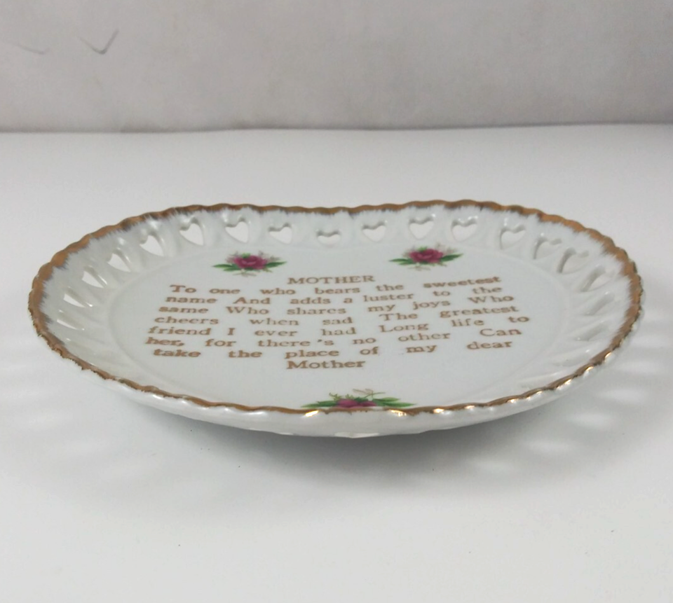 Vintage Norcrest Mother Poem Heart 7" Gold Trim Decorative Plate Japan Item image 3