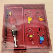 Wine Charms Boston Warehouse 5 Piece Art Glass 1 Wine Stopper and 4 Drink Glass - $19.80