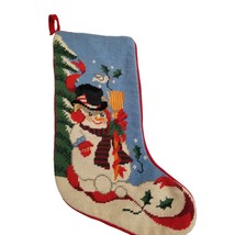 Vintage Christmas Stocking Needlepoint Snowman Cross Stitch Holiday Deco... - $34.94