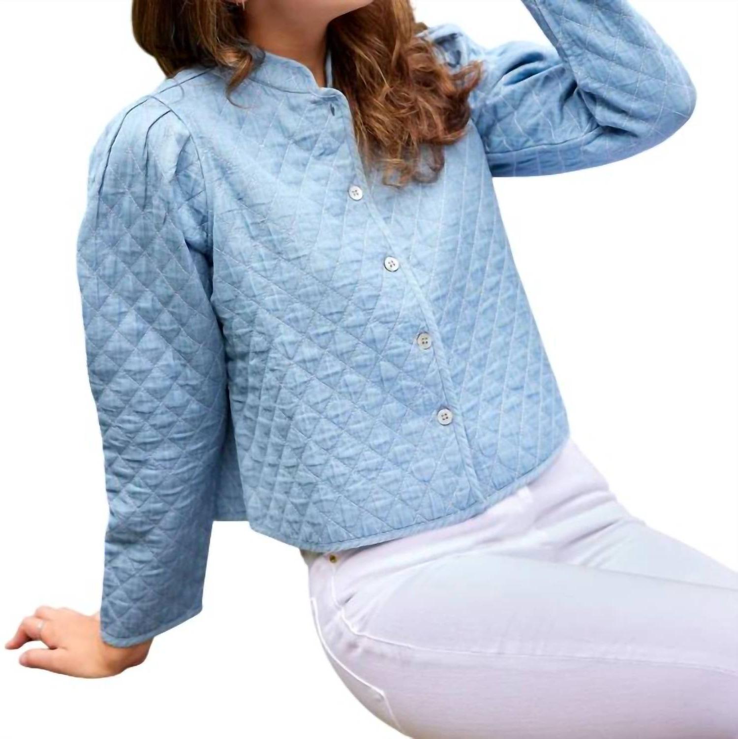Sail To Sable quilted puff sleeve jacket Light Chambray - $125.00