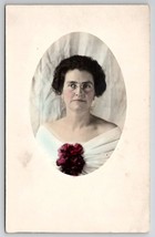 RPPC Lovely Older Woman Roses Tinted Photo Carrie Dawson Postcard K23 - £7.04 GBP