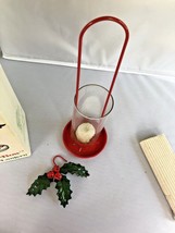 Christmas Lantern Holly Bow Glass Hurricane Chimney Candle Vintage Depar... - $3.80