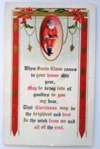 Santa Claus Father Christmas Postcard Whitney 1914 Holiday Greeting Poem Vintage - £7.65 GBP