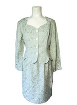 Vtg Lanz Petite Brocade Tailored Skirt Suit Sz 10 Sage Green Scalloped H... - £48.29 GBP