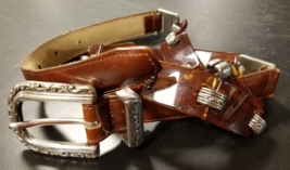 Vintage Brighton Brown Leather Tortoise Shell Style Belt 31 M 42107 Made In USA - £21.31 GBP