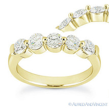 Round Cut Forever Brilliant Moissanite 14k Yellow Gold 5-Stone Band Wedding Ring - £472.85 GBP+