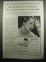 1933 Phillips&#39; Milk of Magnesia Ad - She thought her headaches were migraine  - £14.54 GBP
