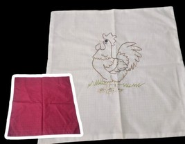 Handmade Embroidered Rooster Pillow Cover Burgundy Checks Farmhouse 16 x 16 NEW - £7.58 GBP