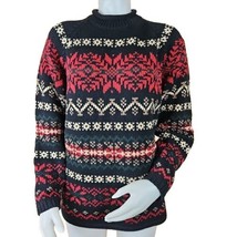 Vintage Eddie Bauer Sweater Womens M Black Nordic Fair Isle Roll Neck Cotton - £21.56 GBP