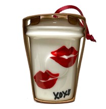 Starbucks XOXO Red Lips Kiss Dot Ceramic Ornament Coffee To go Solo Cup 2015 - £46.97 GBP