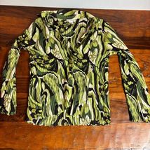 Le Grange Pleated Abstract Print Long Sleeve Collared Blouse Womens Medium - $15.05