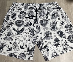 Ed Hardy Off White Flashboard Lightweight Born Free Tattoo Shorts Skulls... - $364.70 MXN