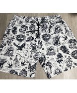 Ed Hardy Off White Flashboard Lightweight Born Free Tattoo Shorts Skulls... - $364.70 MXN