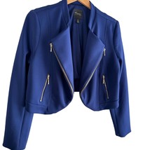 Thalia Sodi Moto Biker Jacket Sz L Tartan Blue Lined Collar Long Sleeve  - $26.18