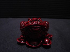 Asian Fortune Frog Red Resin Figurine Chinese Feng Shui With Red Rhinest... - $8.99