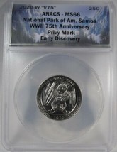 2020-W &quot;V75&quot; ANACS MS66 National Parks Quarter Samoa Early Discovery AJ455 - £76.06 GBP