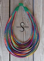 HAPPY HOLI #5 yarn-wrapped necklace / tribal / hippie / bohemian / vibrant / thr - $35.00