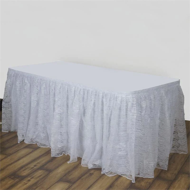 White - 21FT - Table Skirt Table Covers Dual Layer Lace Rectangle/Round ... - £83.33 GBP