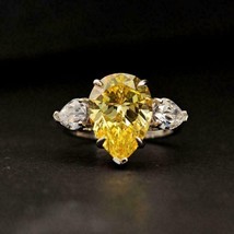 14K Placcato Oro Bianco 2Ct Pera Taglio Finto Citrino Tre Stone Engagement Ring - £101.18 GBP
